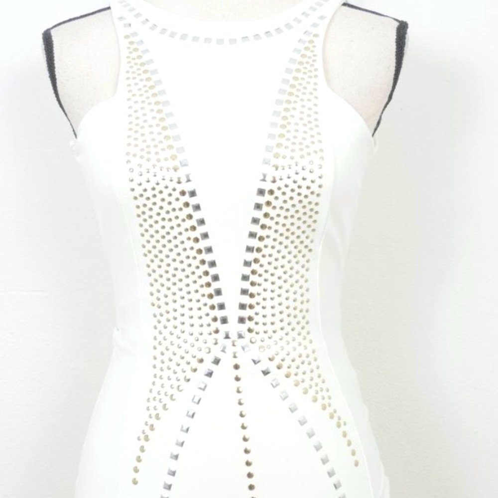 BEBE Addiction white studded bodycon dress XS